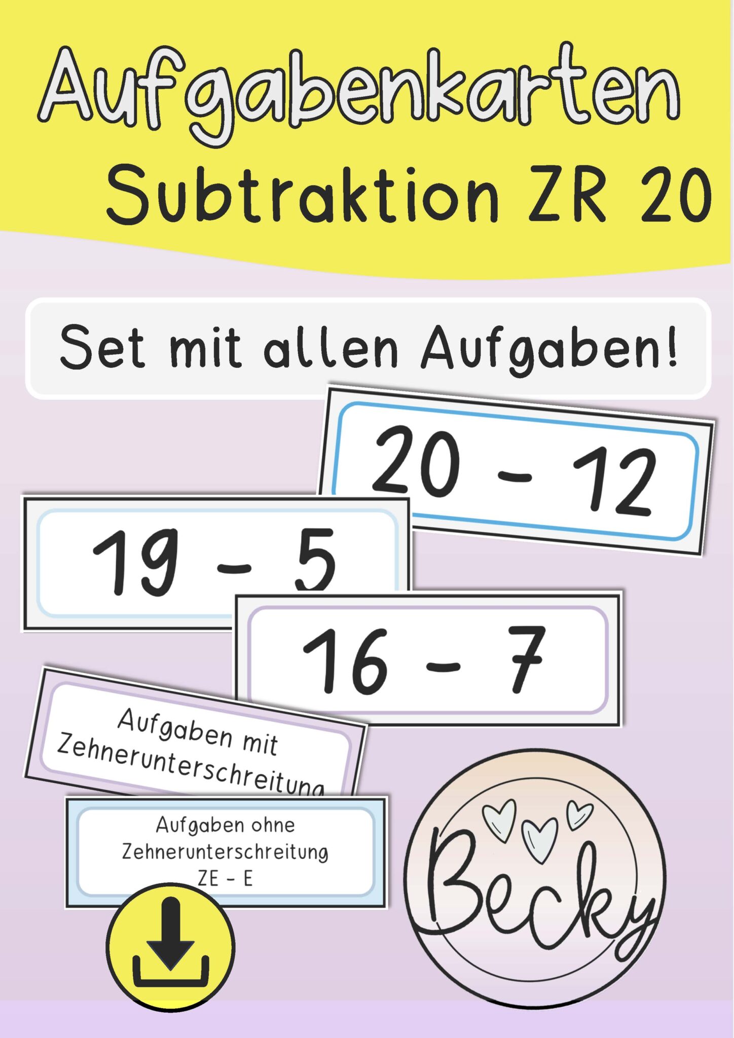 Rechnen bis 20 (Addition, Subtraktion, 5 Arbeitsblätter) | Becky
