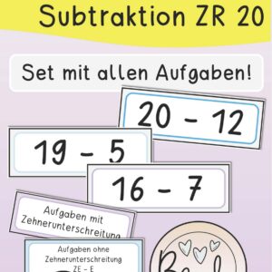 Aufgabenkarten Subtraktion ZR 20 (alle Aufgaben!)