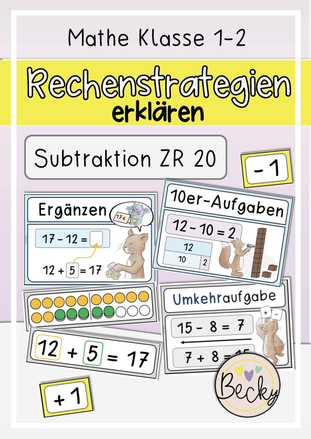 Rechnen bis 20 (Addition, Subtraktion, 5 Arbeitsblätter) | Becky