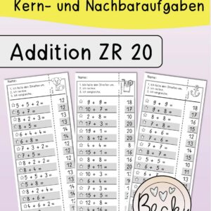 Rechenstreifen Addition ZR 20 (Kernaufgaben, Nachbaraufgaben)
