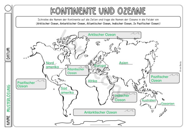 Kontinente und Ozeane Arbeitsblatt – Bild 3