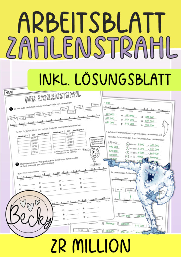 Arbeitsblatt Zahlenstrahl (Zahlraumerweiterung Million) – Bild 1