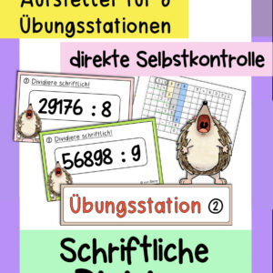 Schriftliche Division Aufsteller für 6 Übungsstationen