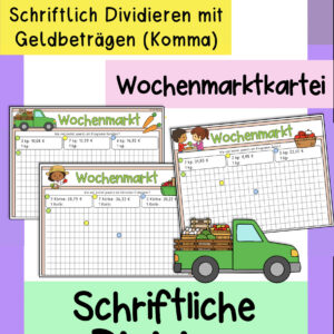 Schriftliche Division mit Komma (Wochenmarkt, Kartei)