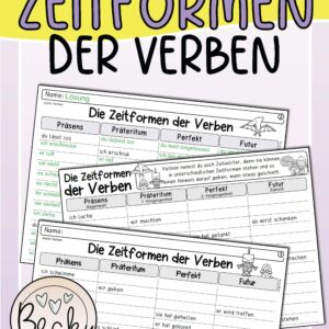 Zeitformen der Verben: 4 Arbeitsblätter + Übersicht für das Heft