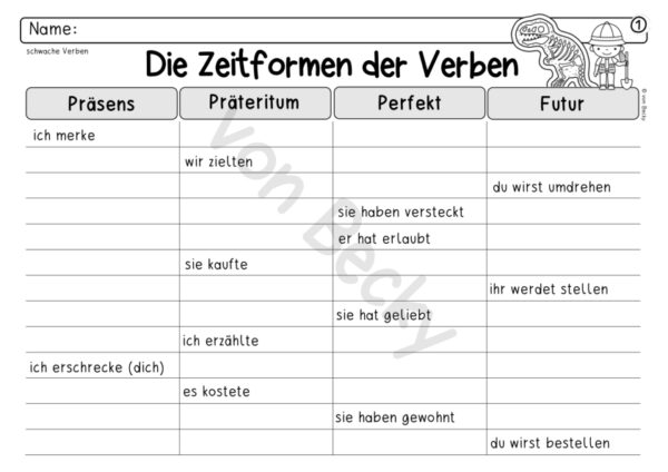 Zeitformen der Verben: 4 Arbeitsblätter + Übersicht für das Heft – Bild 3
