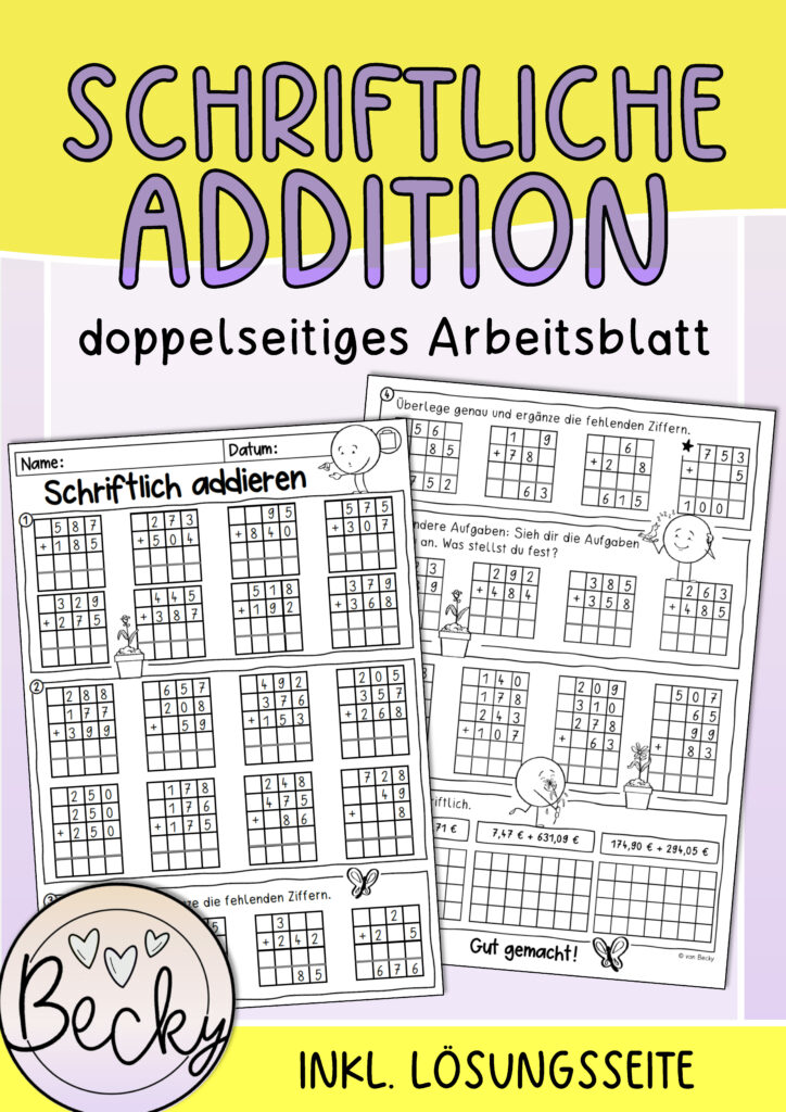 Arbeitsblatt I Übungsmix schriftliche Addition | Becky