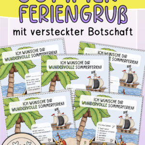 Feriengruß Sommerferien 2025 (Grußkärtchen mit versteckter Botschaft)