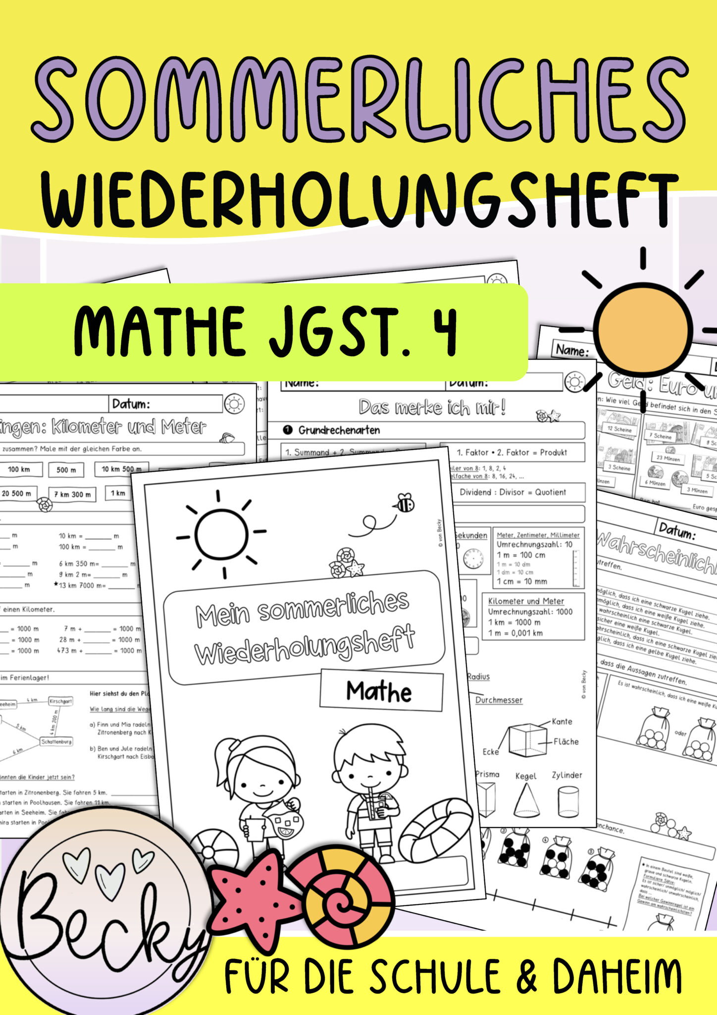 Wiederholungsheft Mathe Klasse 4 (Sommer) | Becky