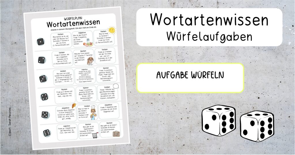 Würfelaufgaben zu den Wortarten