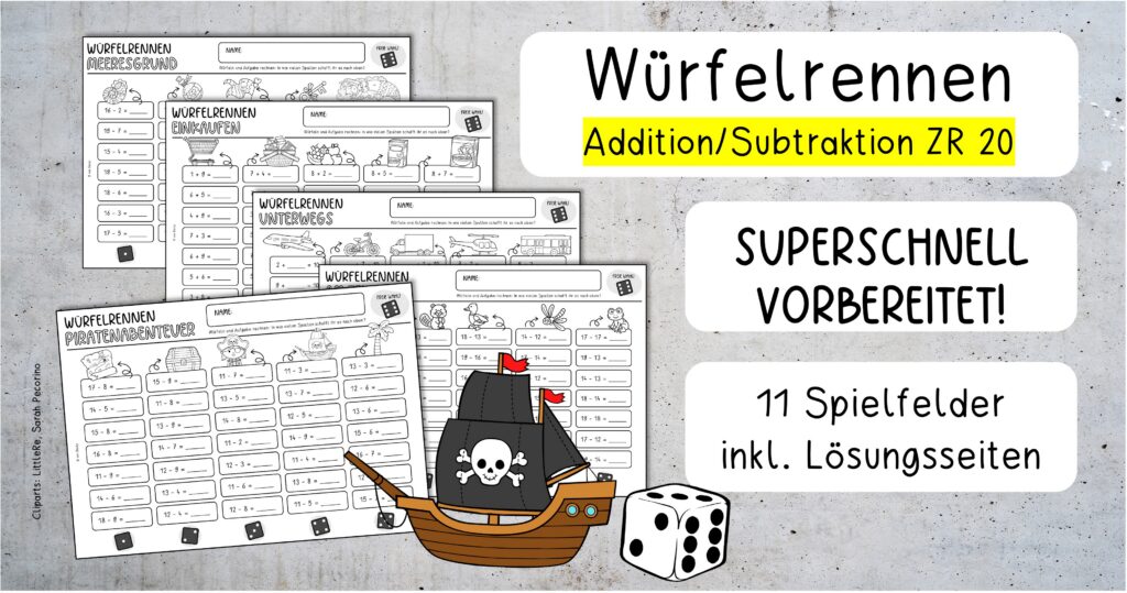 Würfelrennen - Addition und Subtraktion ZR 20