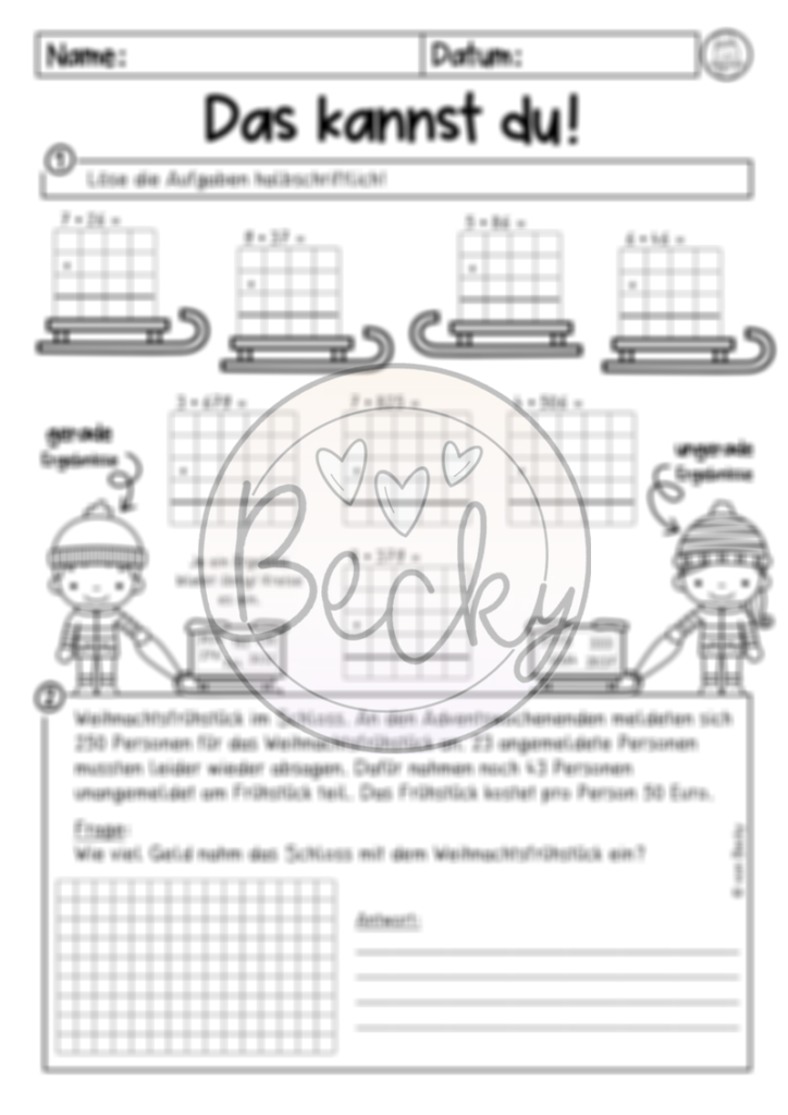 Lerntheke Mathe Klasse 4 (Winter, Weihnachten) inkl. Lösung | Becky