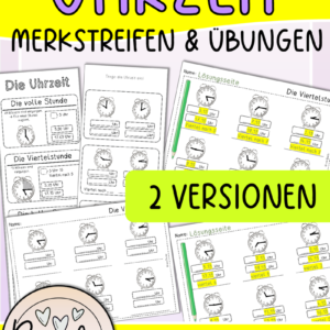 Uhrzeit Merkstreifen und Übungen