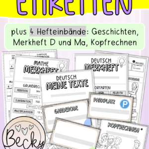 Etiketten plus Zugabe Hefteinbände, Materialübersicht (Klasse 3 und 4)