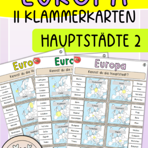 Klammerkarten Europa (Länder und ihre Hauptstädte) Set 2