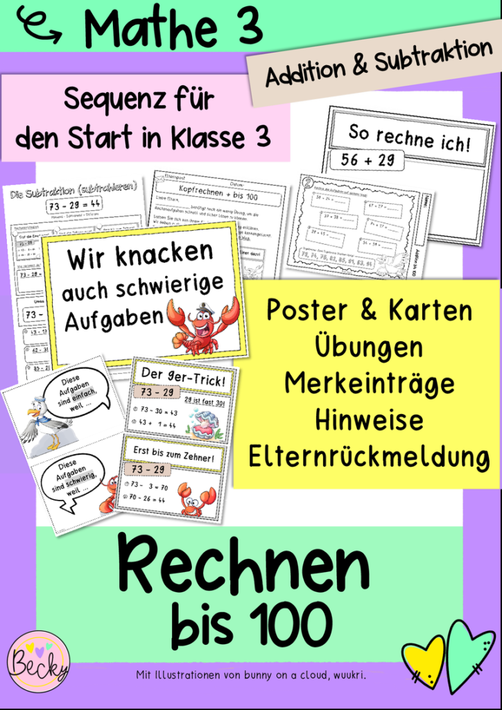 Rechenstrategien Addition und Subtraktion bis 100 (Klasse 3) | Becky