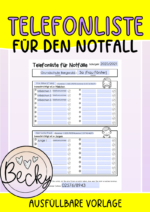 Vorlage für eine Notfalltelefonliste (Telefonkette, Telefonliste)