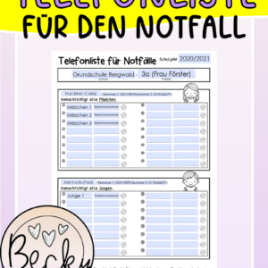 Vorlage für eine Notfalltelefonliste (Telefonkette, Telefonliste)