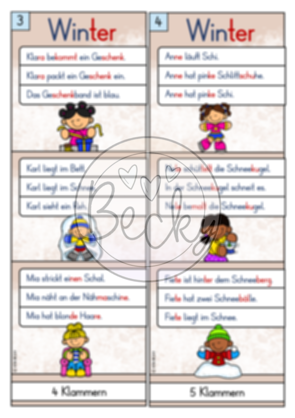 Lesestreifen Winter (Klammerkarten - Klasse 1 und 2) – Bild 3