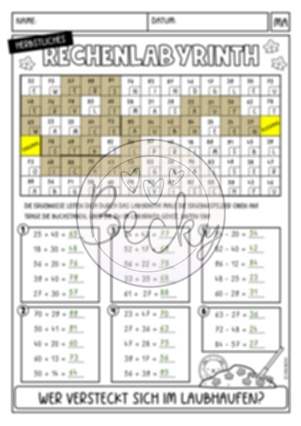 Herbstliches Rechenlabyrinth (plus und minus bis 20, 100, 1000) – Bild 3