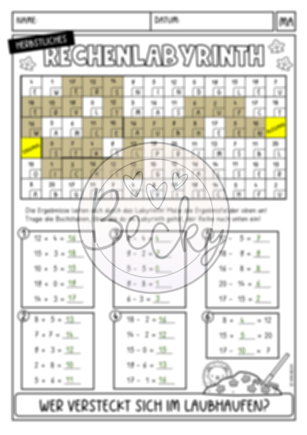 Herbstliches Rechenlabyrinth (plus und minus bis 20, 100, 1000) – Bild 6