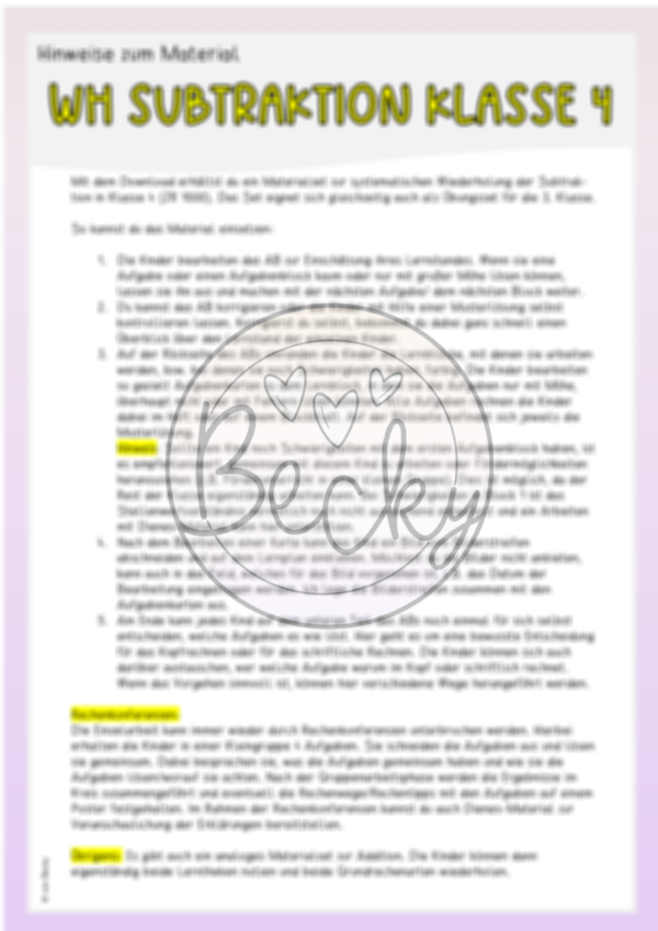 Einstieg Mathe Klasse 4 (Subtraktion, schriftliche Subtraktion) – Bild 2