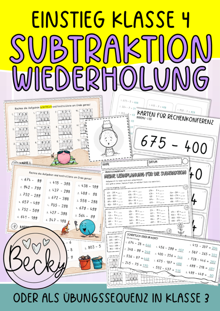 Einstieg Mathe Klasse 4 (Subtraktion, schriftliche Subtraktion) | Becky