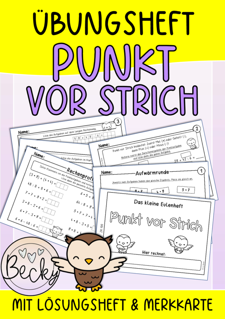 Punkt vor Strich ZR 100 (Einstieg, Übungsheft, Merkeintrag) | Becky