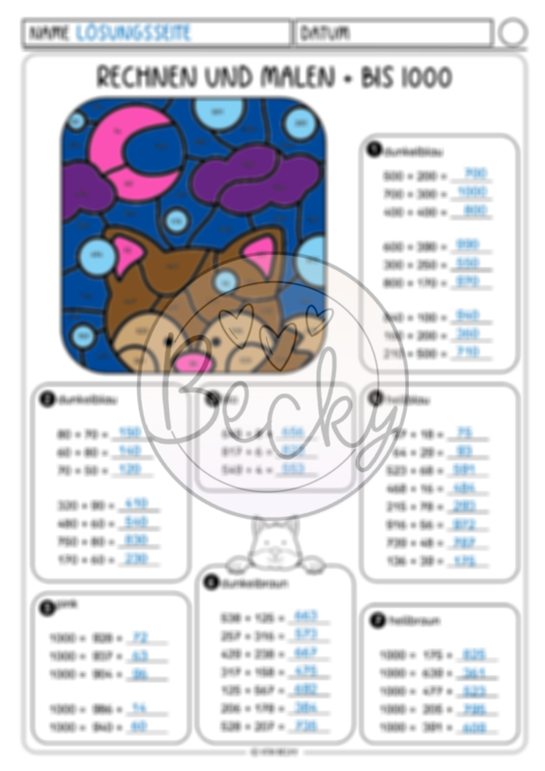 Rechnen und malen (Kopfrechnen ZR 1000, 5 Seiten) – Bild 4