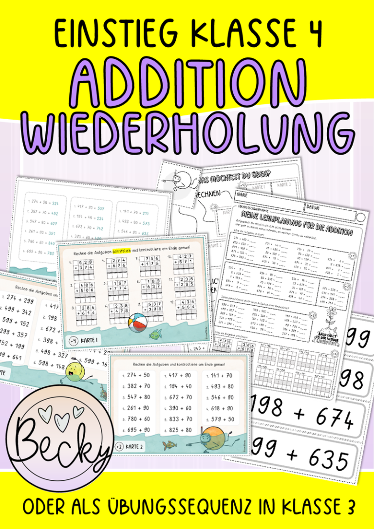 Einstieg Mathe Klasse 4 (Addition, schriftliche Addition) | Becky