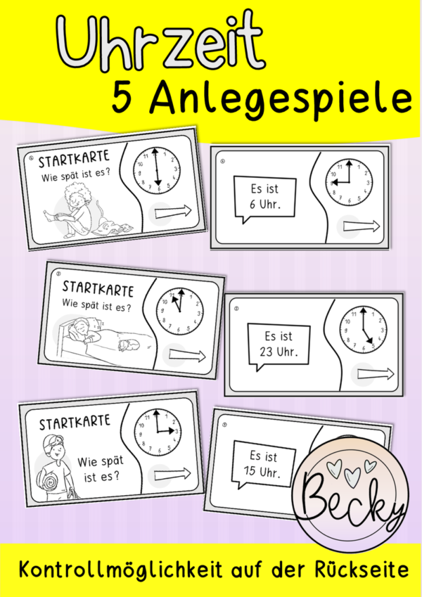 Uhrzeit (5 Anlegespiele volle Stunde, Klasse 1) – Bild 1
