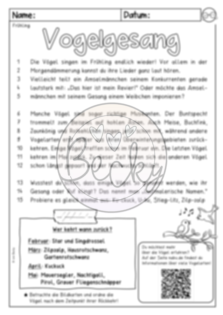 Leseheft Frühling (6 Lesetexte mit Fragen) | Becky