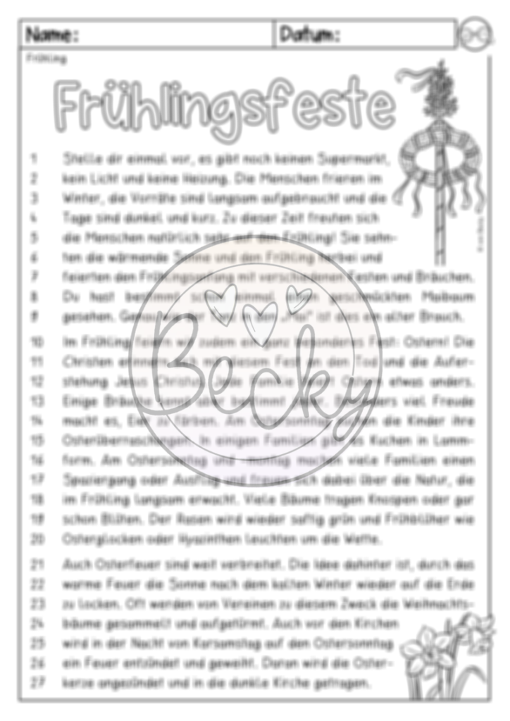 Leseheft Frühling (6 Lesetexte mit Fragen) | Becky