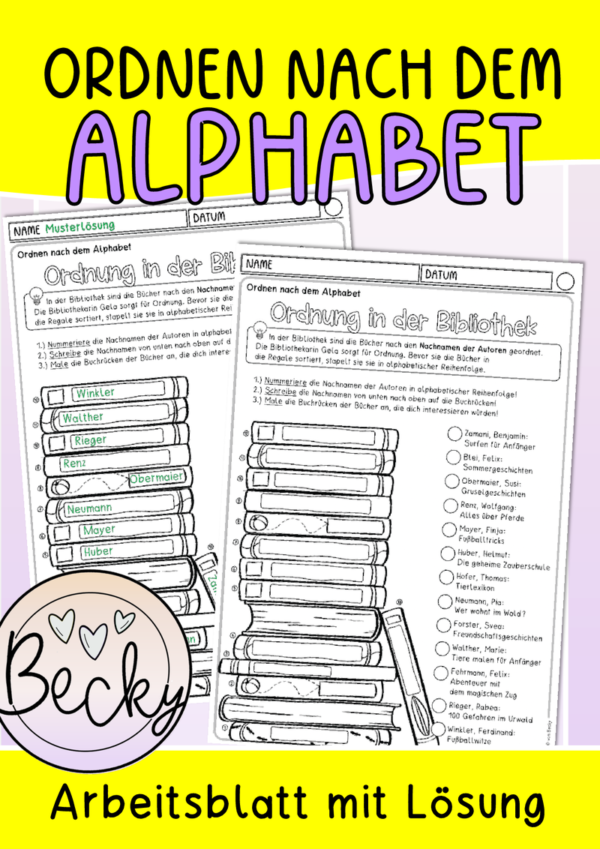 Ordnen nach dem Alphabet (Arbeitsblatt, Freebie) | Becky