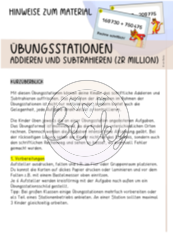 Übungsstationen (schriftliche Addition, Subtraktion ZR Million) – Bild 2