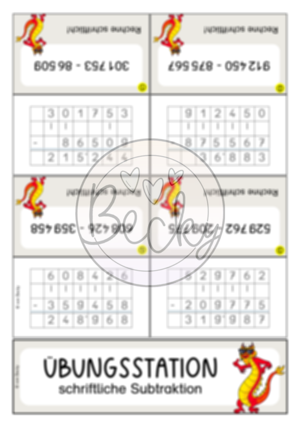 Übungsstationen (schriftliche Addition, Subtraktion ZR Million) – Bild 4