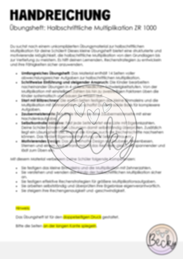 Halbschriftliche Multiplikation (Miniheft Klasse 3 ZR 1000) – Bild 3