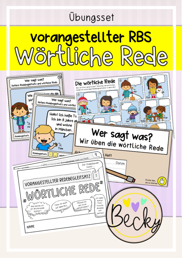 Wörtliche Rede Übungsset (vorangestellter Redebegleitsatz) – Bild 1