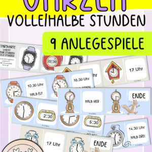 9 Anlegespiele Uhrzeit (volle und halbe Stunden)