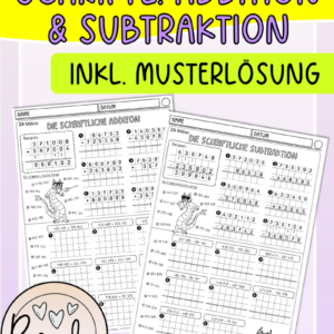 2 Arbeitsblätter schriftliche Addition und Subtraktion