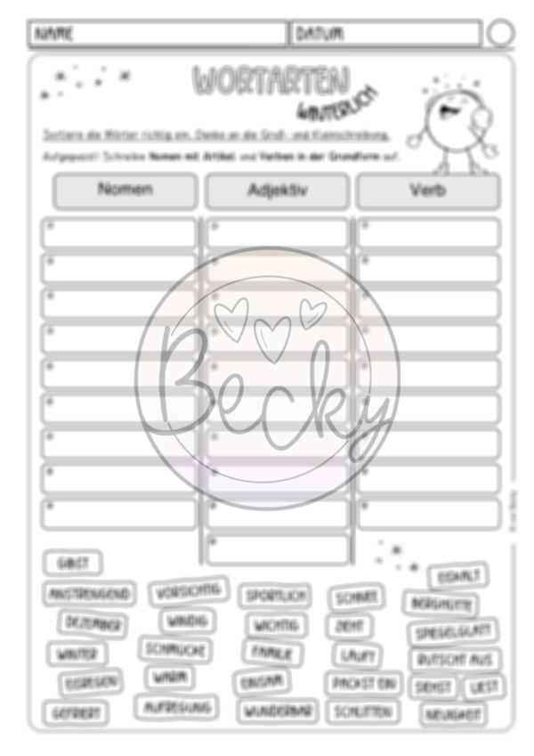 Wortarten winterlich (Klasse 3 und 4) – Bild 2