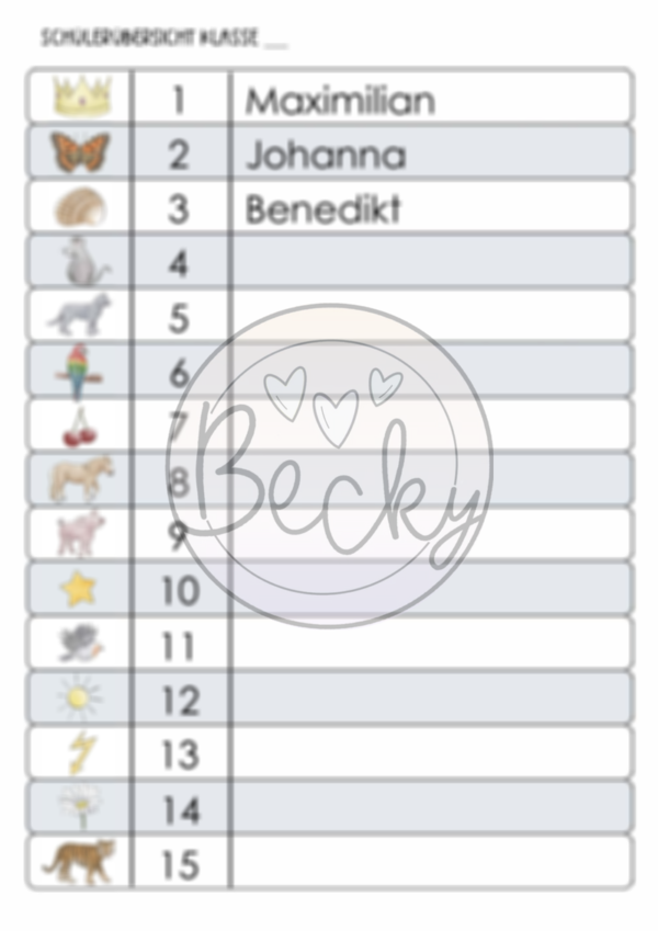 Namensschilder, Etiketten Klasse 1 (Name, Bild, Nummerierung) – Bild 2