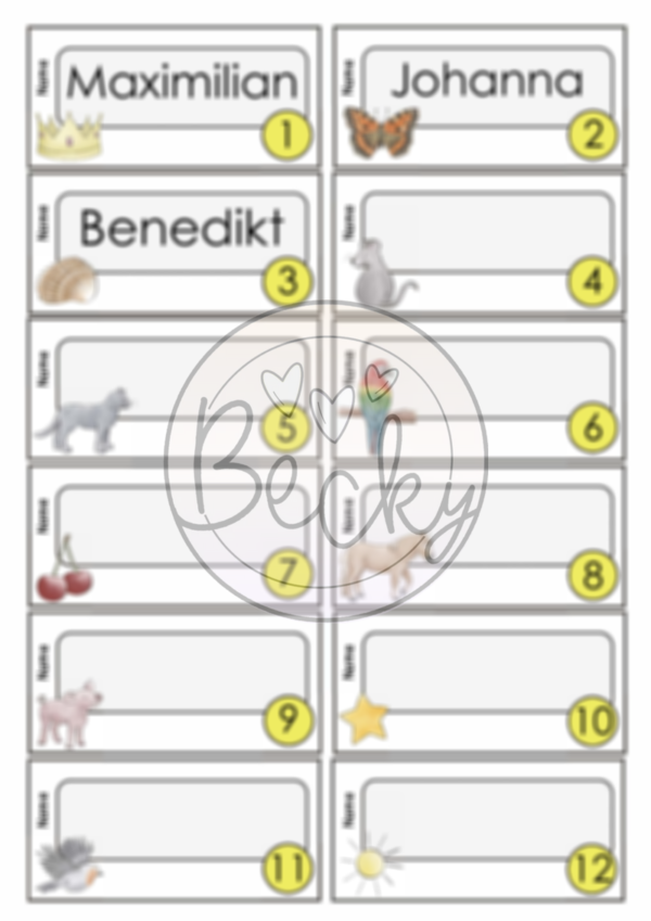 Namensschilder, Etiketten Klasse 1 (Name, Bild, Nummerierung) – Bild 3