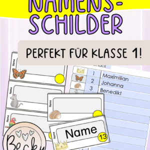 Namensschilder, Etiketten Klasse 1 (Name, Bild, Nummerierung)