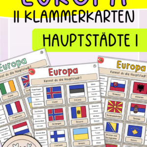 Klammerkarten Europa (Länder und ihre Hauptstädte) Set 1
