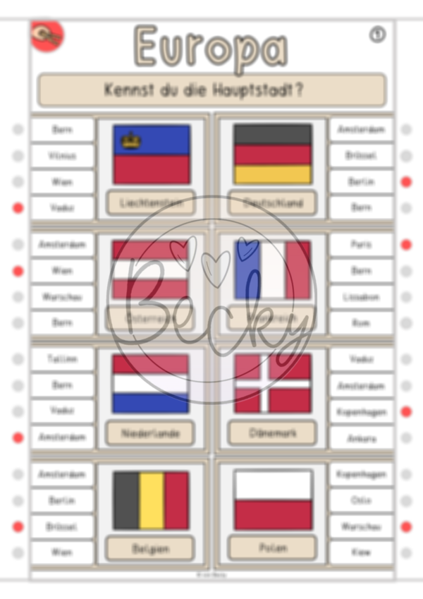 Klammerkarten Europa (Länder und ihre Hauptstädte) Set 1 – Bild 2