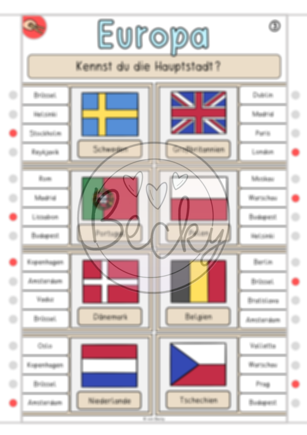 Klammerkarten Europa (Länder und ihre Hauptstädte) Set 1 – Bild 3
