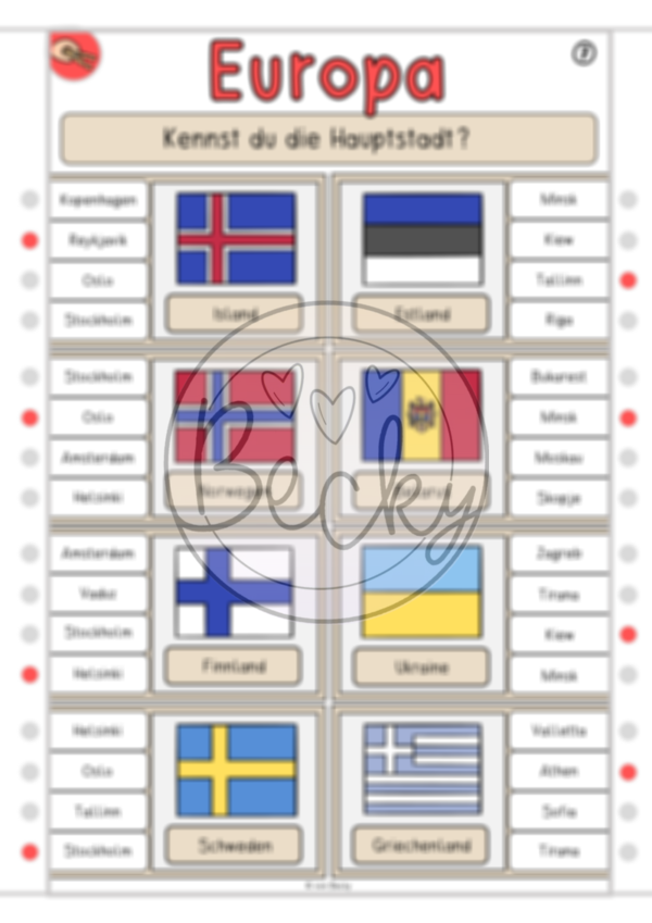 Klammerkarten Europa (Länder und ihre Hauptstädte) Set 1 – Bild 4