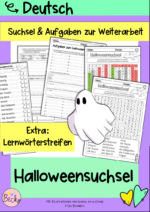 Halloween Suchsel (mit Aufgaben und Lernwörterstreifen)