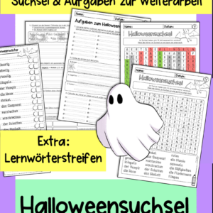 Halloween Suchsel (mit Aufgaben und Lernwörterstreifen)